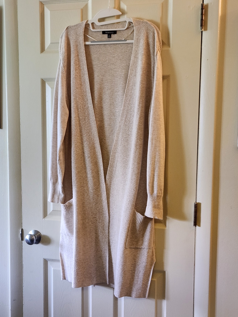 Market & Spruce Open-Front Cream Knit Cardigan with Pockets